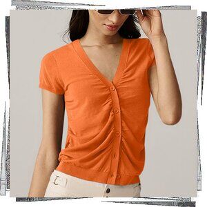 NWT: Tomato Color Ruched V-Neck Cadigan Sweater (M)